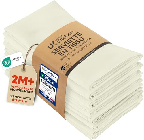 Utopia Kitchen Ivory Cloth Napkins [12 Pack, 18x18 Inch] Absorbent Cotton Blend Washable and Reusable for Dinner, Restaurant, Lunch, Wedding and Hotel