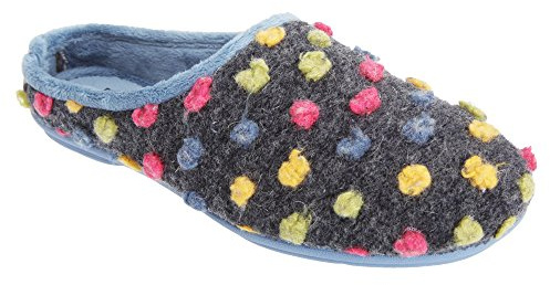 Sleepers Amy Spotted Knit Mule Slippers - Plush Lining, Padded Footbed, Blue/Multi, 6 UK