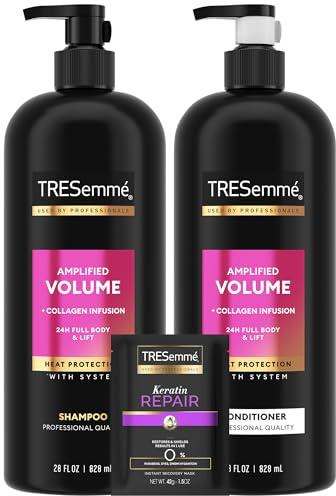 TRESemmé Shampoo and Conditioner Set, Amplified Volume + Collagen Infusion, 24H Full Body & Lift with Heat Protection + Keratin Repair Mask (3 Piece Set)