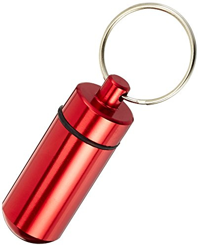Pillen-Dose, Pillen-Box, Aluminium-Kapsel, Schlüssel-Anhänger mini, wasserdicht, Farbe: rot, Höhe: 45mm