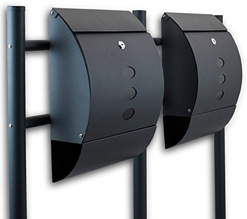 BITUXX® Freistehender Doppelstandbriefkasten Briefkastenanlage Briefkasten mit Zeitungsrolle Halbrund Dunkelgrau Anthrazit