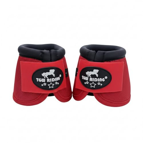 TGW RIDING 2520D Horse Bell Boots No-Turn Horse Bell Boots, Equine Ballistic Hoof Overreach Bell Boot, Pair (Red, L)