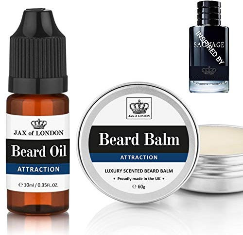 Jax of London Attraction Bartbalsam und Bartöl für Männer, Combo 60 g Bartbalsam und 10 ml Bartöl, Bartfeuchtigkeitspflege für Männer, Bartpflegeset, luxuriöses duftendes Bartöl, Herrenduft Köln Duft