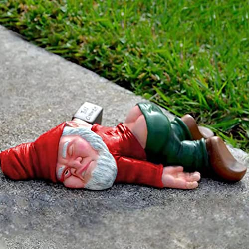 MINICAR Gnome Statue Outdoor Decor 9.5 Inch L, Funny Garden Yard Patio Lawn Ornament Decoration, Naughty, Red