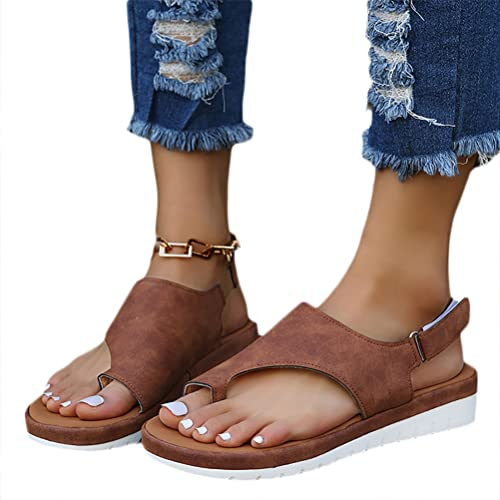 Minetom Tong Femme Sandale Orthopedique Mules Compensees Ete Confort Chaussons Chaussure De Plage A Marron 38 EU