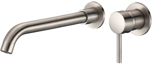 VALAZ Robinet encastré de lavabo rond mitigeur bec 26 cm acier brossé série Guadiana