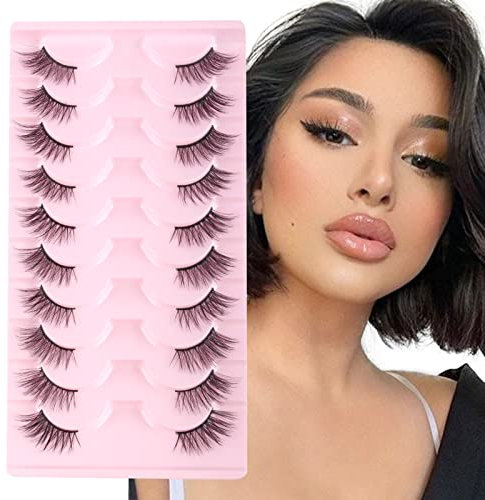 Glowing Win Mezze Ciglia Finte 3D Naturali Corte 10 Paia Fake Lashes Natural Cat Eye Half Lashes Sottili Banda occhio di gatto Fatto a Mano False Eyelashes Riutilizzabile Mink Lashes