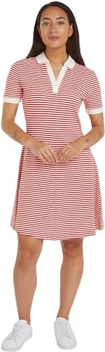 Tommy Hilfiger Robe Polo Femme Rayée, Multicolore (Breton Fierce Red/Ecru), L