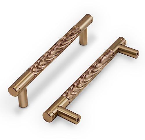 COTYKILEY 10 Pack 3.75 Inch(96mm) Champagne Copper Knurled Cabinet Handles Gold Knurled Kitchen Cabinet Pulls Cabinet Door Handles Kitchen Cabinet Hardware Cupboard Drawer Pulls Dresser Handles