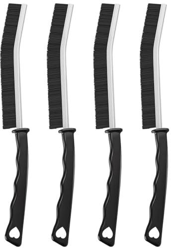 Nestling 4 Piezas Cepillo Limpieza Grietas Cerdas Duras,Cepillo Grietas Cerdas Duras,Cepillo de Limpieza de Huecos,Cepillo Cerdas Duras,Multifuncional,para Cocina,BañO,Alféizar de Ventana,Auto,Negro