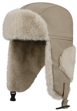 Clakllie Vintervarm fuskpälsmössa, pälsmössa med öronvärmare, unisex, pilotmössa, öronskydd, trappermössa, pilotmössa, bombermössa, Uschanka, rysk mössa, vintermössa med öronlappar, DPL11-khaki, En