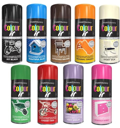 9 Mix Cans Gloss Finish All Purpose spray paint 400ml Multipurpose AerosoL, Quick and Fast Drying and Excellent Coverage for Metal, Wood, Plastic and More - A11
