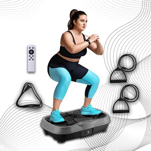 Máquina de ejercicio de placa vibratoria, plataforma de vibración con 2 cuerdas de tracción, máquina de drenaje linfático para moldear, tonificar, bienestar, recuperación y pérdida de peso para