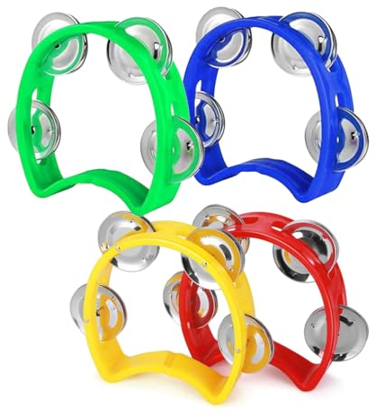 KOMUNJ 4 Stück Metalltamburin, Kindertamburin, für frühkindliche Erziehung, Musikkurse, Tamburin, Schulaufführungen, zufällige Farbe