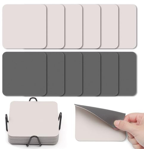 Myir JUN sottobicchiero Set 12 Personalizzati per Bicchieri Double Face Impermeabili Antiscivolo Resistente al Calore con Portabicchieri (Grigio Bianco)