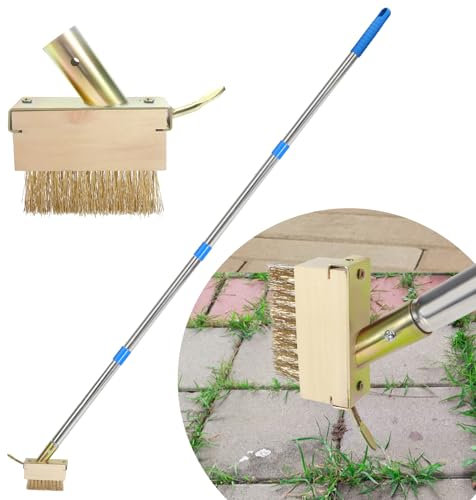 Juxifyron Herramienta para eliminar grietas, herramienta para eliminar musgo, herramienta manual de deshierbe, cepillo de lechada extractor de malas hierbas con mango largo de 67 pulgadas para