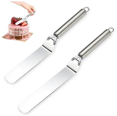 Bieiyhe 2 Pezzi Spatola per Dolci Acciaio Inox, Spatola per Glassare Torte, Coltello Paletta Glassa, Spatola a Gomito Pasticceria, Spatola Cucina per Dolci, Offset Spatula Icing per Decorare Torte