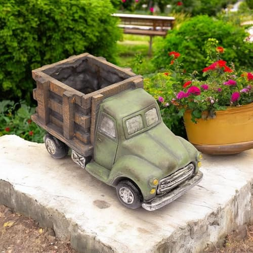 Epsom Resin Planter Collection – Iconic British Vehicle & Landmark Designs | Indoor & Outdoor Garden Décor (Green Vintage Truck Planter)