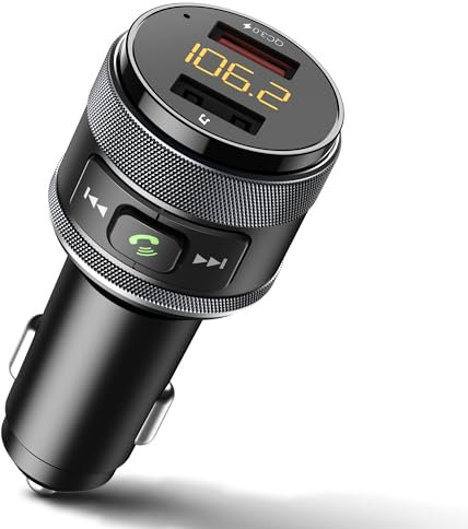 RADCLO FM Transmitter Auto Bluetooth 5.3 – UKW Sender mit PD 30W & QC3.0 18W Schnellladung, Freisprechanlage mit Noise Cancelling Mikrofon, LED Ringlicht, Zigarettenanzünder Adapter für KFZ