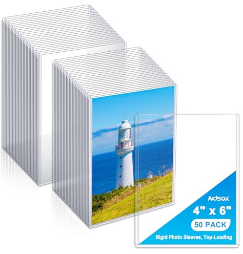 Ndsox 50 Pack 4 x 6 Rigid Print Protectors Hard Plastic Photo Card Sleeves Top Loading Rigid Sheet Protectors Postcard Picture Sleeves Paper Page Document Holders, Card Memories Collectibles Storage