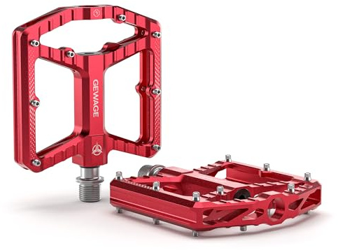 GEWAGE Pedales MTB – Aluminio mecanizado CNC, Gran Superficie de Apoyo,rodamiento de Agujas + rodamiento 638, Arenado & anodizado, Ideal para Mountain Bike & Gravel (Rojo)