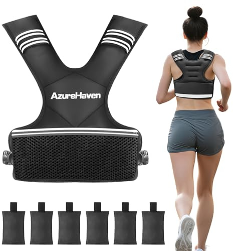 AzureHaven Adjustable Weighted Vest for Women, | 2-4.5kg/4.5-9kg/9-14.5kg Rucking Vest with 6 Ironsand Weights, Great Weighted Vest for Running, Walking, Workout and Strength Training