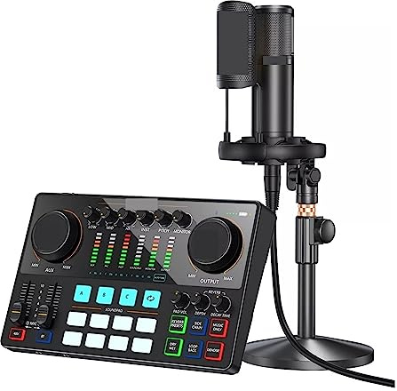 Kit scheda audio, Interfaccia audio Attrezzatura for podcast Scheda audio da studio con microfono a condensatore XLR for la registrazione in streaming DJ
