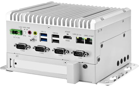 Glovary Fanless Mini PC J6412 (4C4T, up to 2.6GHz), Linux Industrial Computer Din Rail, Barebone, 4 x RS232 COM, 2USB3.2, 2USB2.0, PCIe, 9-36V Auto Power on