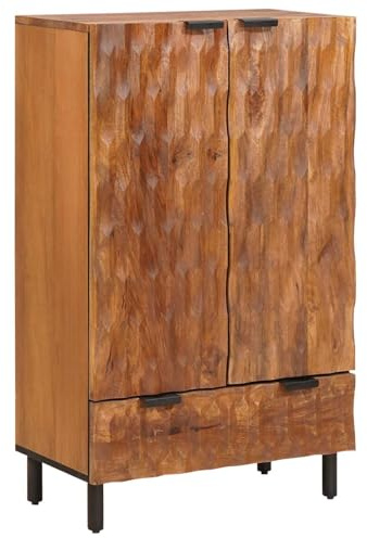 vidaXL Highboard mit Tür Akazienbraune Oberfläche 60 x 33 x 100 cm, Moderner Hochschrank, rechteckiger Massivholzkorpus, praktischer Sideboard, Organizer mit Regalen