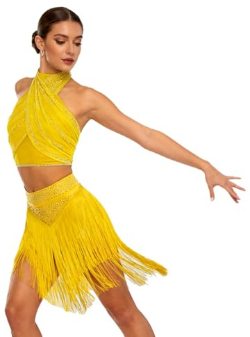 Freebily Abito da Ballo Latino Americano Donna Vestito da Danza Moderna Giallo S
