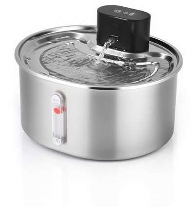 Fuente para Gatos sin Cable Inoxidable, Fuente Gatos con Sensor de Movimiento, 3.2L Bebedero Gatos Automatico, Ultrasilencioso, 5000mAh Bateria, con Protección contra Secado