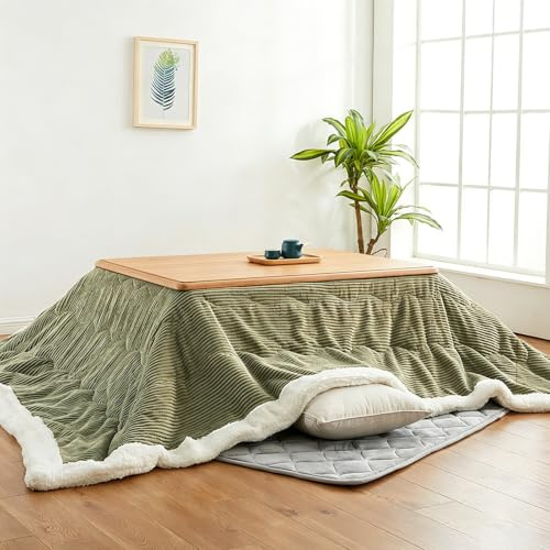 Kchsdool Solid Wood Kotatsu Table, Low Floor Desk with Heater, Japanese Warming Table for 4, Dining Work Gaming for Living Room(Natural,120cm)