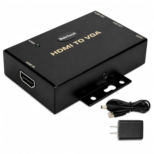 JideTech HDMI to VGA Converter with Audio, 1080P Active HDMI Source to VGA Display Adapter, DC 5V Powered, 3.5mm Audio Output, One-Way HDMI to VGA Converter for Monitor and Projector