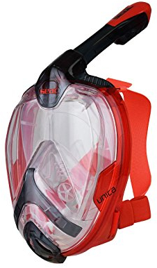 Seac Unica, Maschera Subacquea Integrale in Silicone per Snorkeling, Full Face Mask con Visione 180°, Borsa Porta Maschera, L/XL, rosso/nero