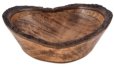 Divit Shilp Bandeja de madera natural, cuenco para servir ensalada, verduras y frutas, bandeja grande y profunda para la familia, fiesta. (Bark Edge Wavy Bowl)