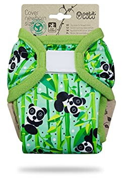 Petit Lulu Größe 1 PUL Überhose (2-6 kg) | Klett | Newborn Windelüberhose | Baby Windelhose | Waschbar & Wasserdicht | Stoffwindeln für Neugeborene | Hergestellt in EU (Pandabären)