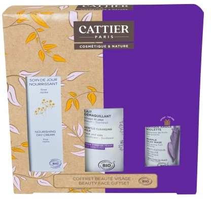 Cattier - Coffret Beauté Visage - Soin de Jour + Lait Démaquillant + Masque à l'Argile Violette, 280.0 gramme