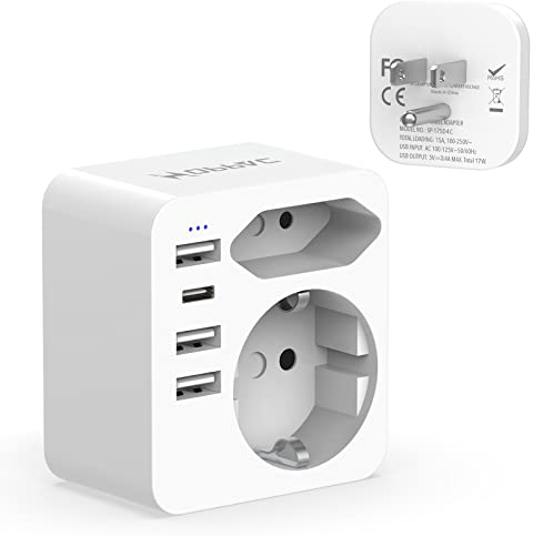 Hoppac Adaptateur Prise Voyage USA,6in1 France vers USA avec 3USB A Et 1USB C（3.4A 17W）,Portable, Multifonctions Prise AméRicaine FrançAis,Type B