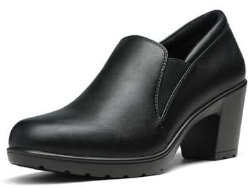 DREAM PAIRS Womens Mid Block Heels Ladies Sandals Slip-on Smart Work Office Dress Court Shoes DPU214-W,Size 6W,Black,DPU214-W