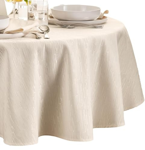 Elrene Home Fashions Continental Solid Texture Water and Stain Resistant Tablecloth, 60X84 Oval, Ivory