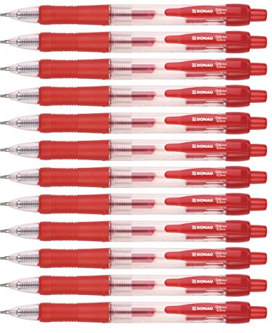 OFFICER PRODUCTS DONAU Bolígrafo de gel a presión Classic, color: rojo, 12 unidades (12 unidades), grosor del trazo: 0,25 mm, diámetro de la bola: 0,5 mm/Soft Feel Grip
