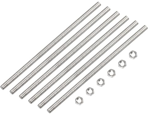 QUARKZMAN 6pz M4x200mm Barra Filettata Completamente con 6pz Esagonali Dadi, 0,7mm Passo Barra Filettata in Acciaio Inox 304 Destra Mano Filettata Asta Perni Bar Borchie