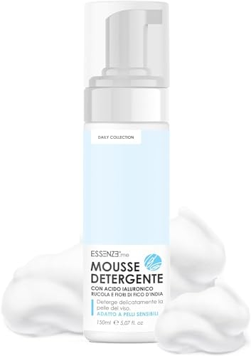 Essenze - Mousse Detergente - Struccante Viso per Pelle Sensibile, Mista, Grassa e Secca - Schiuma Idratante e Delicata Con Acido Ialuronico Rucola e Fico D'india 150ml
