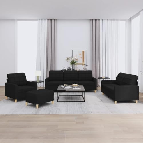 SECOLI Sofa Set 3 2 1 Wohnzimmer Sofa garnituren 3-2-1 Wohnzimmer Set Couch Lounge Couch Sofa Couch für Wohnzimmer-4-tlg-Schwarz-Stoff