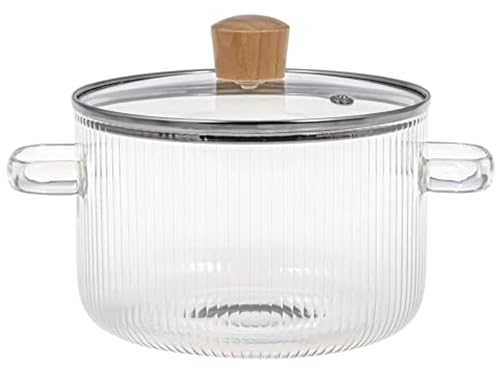 Clear Simmer Pot, Glass Saucepan, Glass Cooking Pot with Lid, 1.6L Heat Resistant Borosilicate Glass Ribbed Pot with Handles, Clear Glass Cookware Simmer Pot for Soup, Milk