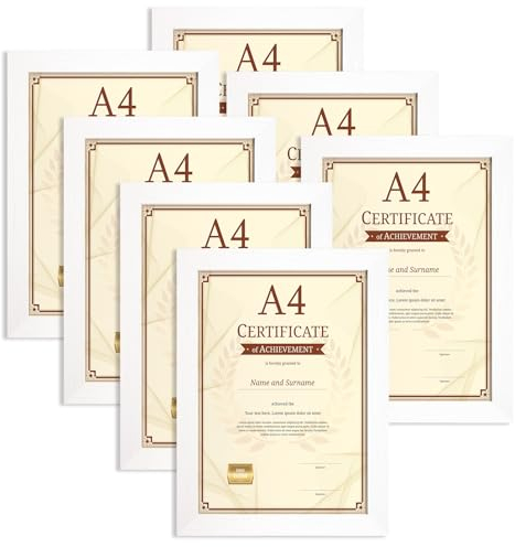 Vasemouh Cornice A4 in Legno MDF, Cornice Bianca Elegante, Adatta a Qualsiasi Arredamenti, Cornice Foto da Tavolo o Parete, 7 Pezzi,