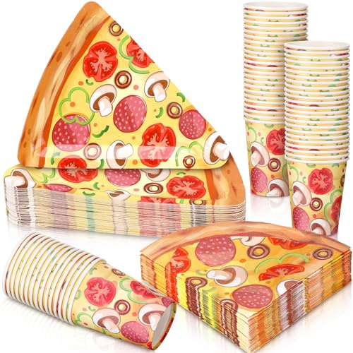 FoldTier 180 Pcs Pizza Party Supplies Kit Tableware Set Serves for 60 Guests Includes Plates Napkins and Cups Decorations for Parties Family Night