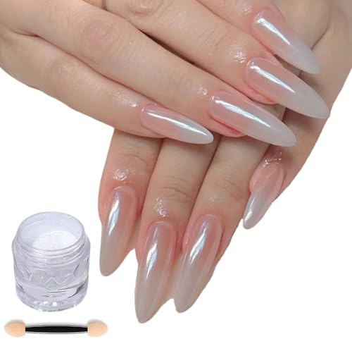 TQUXNGA Poudre à ongles chromée blanche scintillante pour manucure et décoration