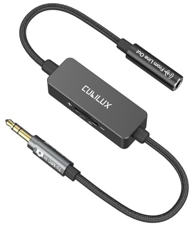 Cubilux 3.5mm Line to Microphone Attenuator, 1/8-Inch Female Line Out to Male MIC in Attenuation Cable Compatible with DSLR Camera Camcorder Recorder Recording, 1 Feet