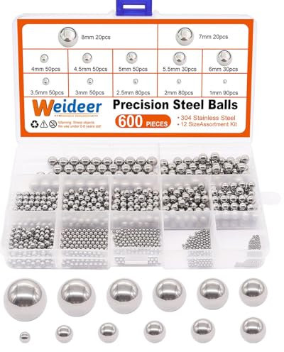 mxuteuk 600pcs 12 Size Stainless Steel Precision Steel Balls 1-8mm Metric Bicycle Bearing Balls Assortment Kit Mixing Balls 1mm 2mm 2.5mm 3mm 3.5mm 4mm 4.5mm 5mm 5.5mm 6mm 7mm 8mm K-085-600